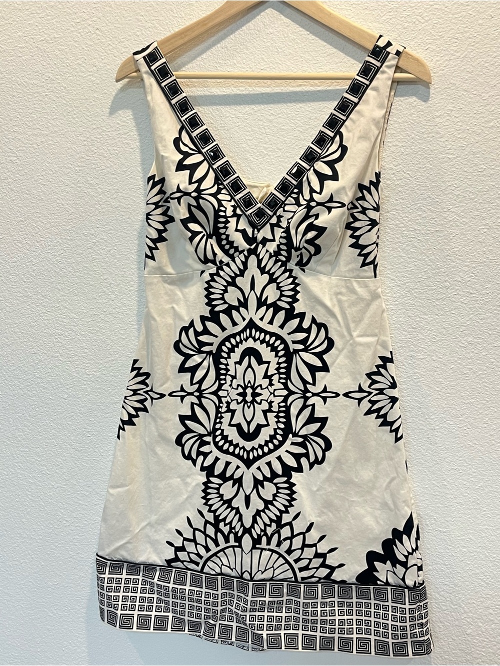 Hale Bob Black & White V-Neck Embroidered Mini Dress - Picture 3 of 11